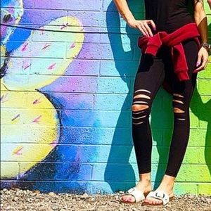 Black Leggings Knee Laser Cut Outs